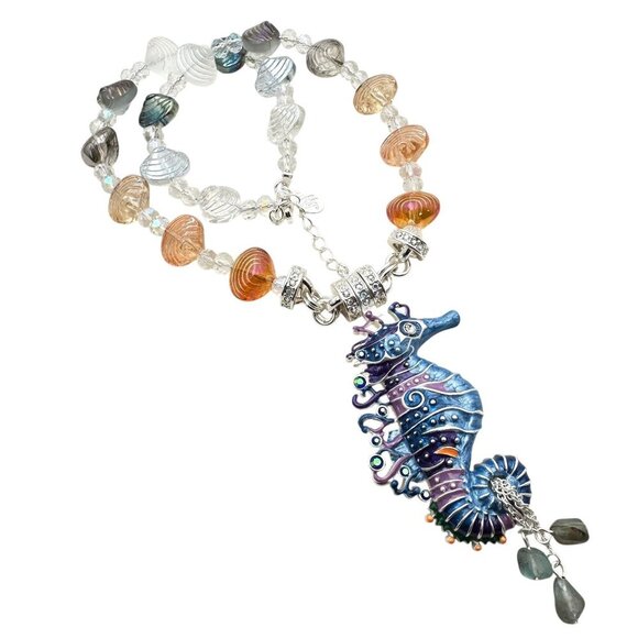 Kirks Folly Womens Necklace Seahorse Magic Crystal Beads Silver Magnetic Clasp - Picture 2 of 4